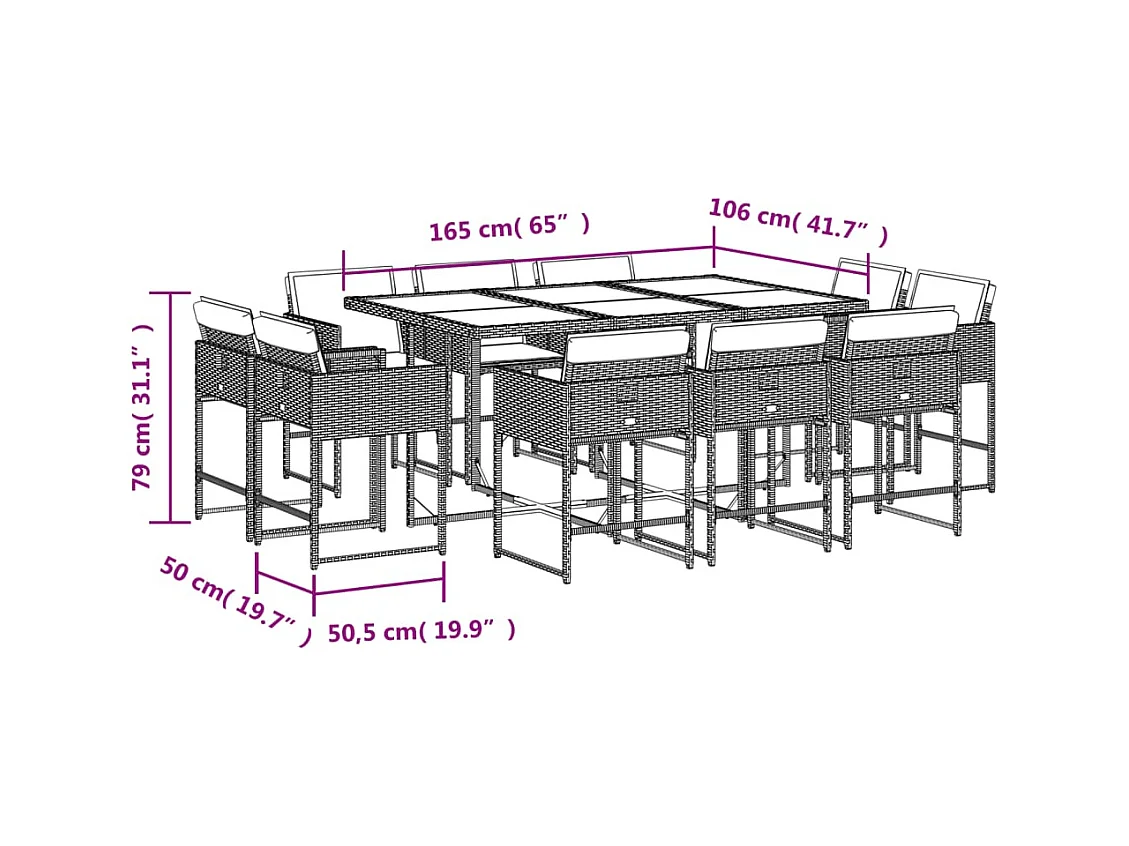 Heumen  11-delige Tuinset met kussens poly rattan gemengd beige