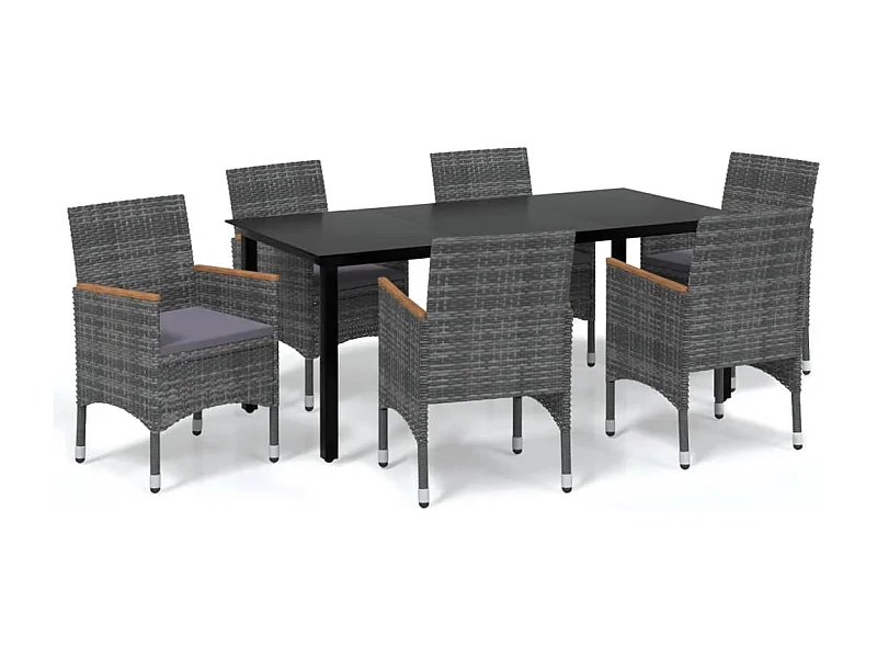 Wausau  Ensemble à manger de jardin coussins 7pcs Résine tressée Gris