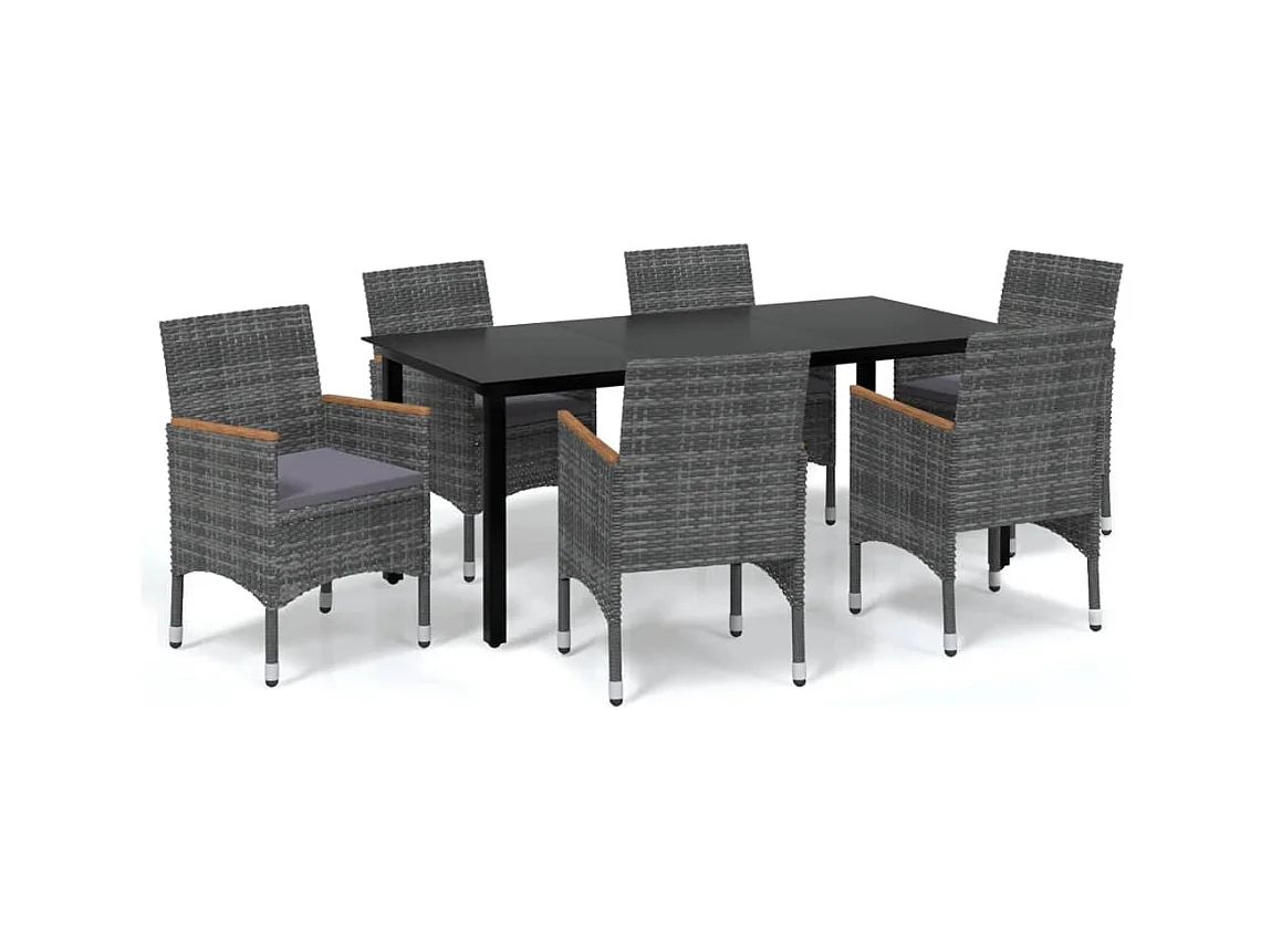 Wausau  Ensemble à manger de jardin coussins 7pcs Résine tressée Gris