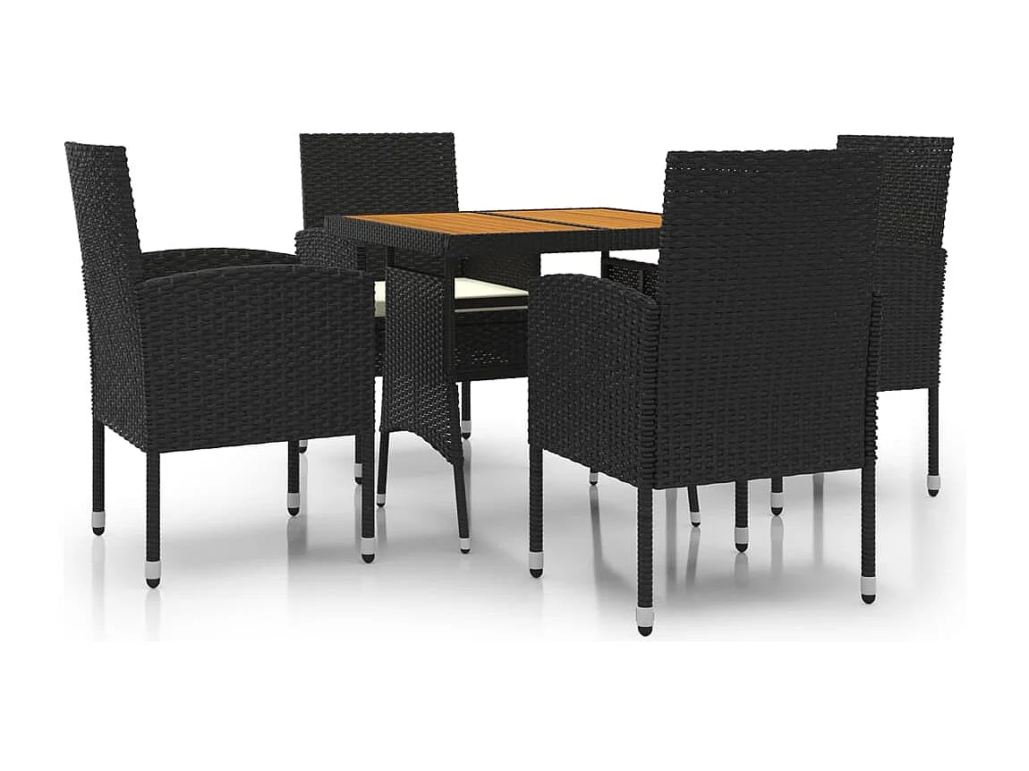 Prolenta Premium -  Juego de comedor de jardín 5 piezas ratán sintético negro