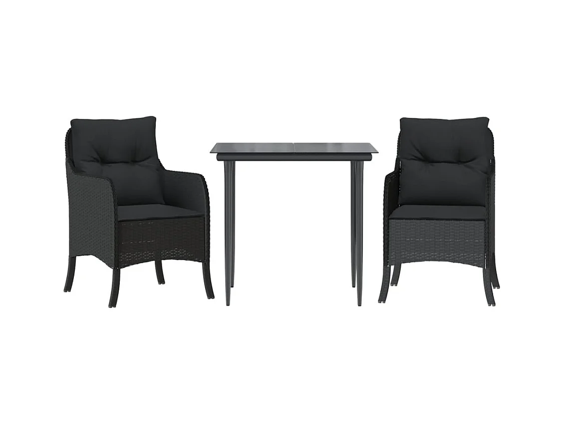 Tavian  Set comedor de jardín 3 pzas con cojines ratán sintético negro