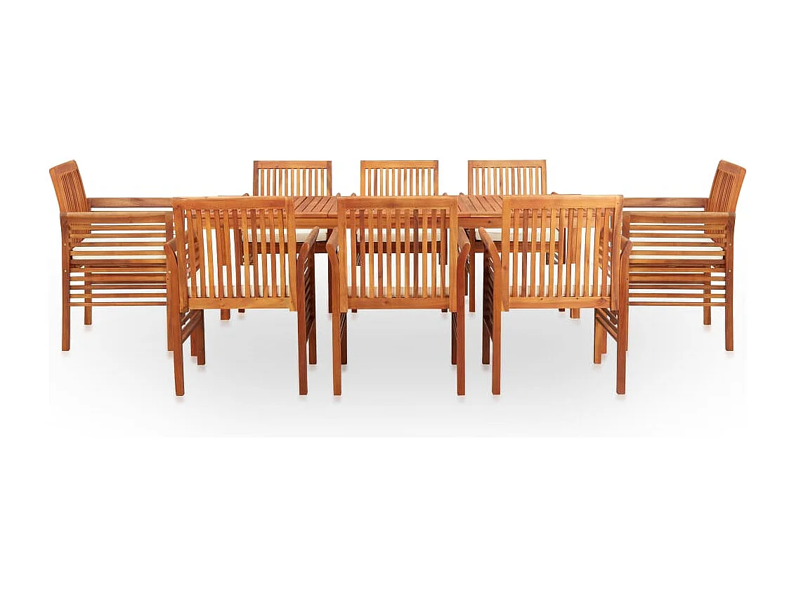 Naeem  Ensemble à manger d'extérieur 9 pcs et coussins Acacia solide