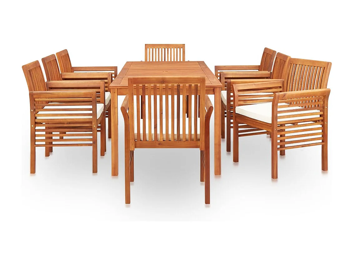 Naeem  Ensemble à manger d'extérieur 9 pcs et coussins Acacia solide