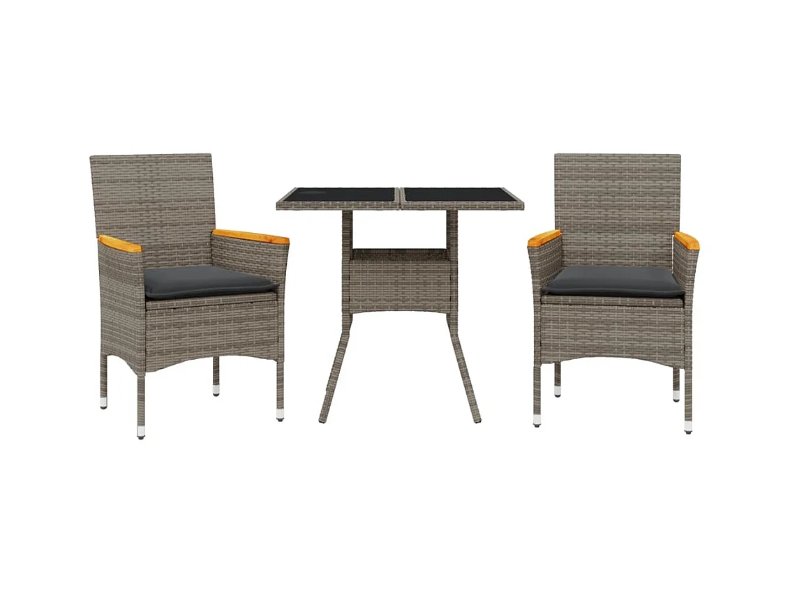 Motta Sant'Anastasia  Ensemble à manger de jardin et coussins 3 pcs gris rotin verre