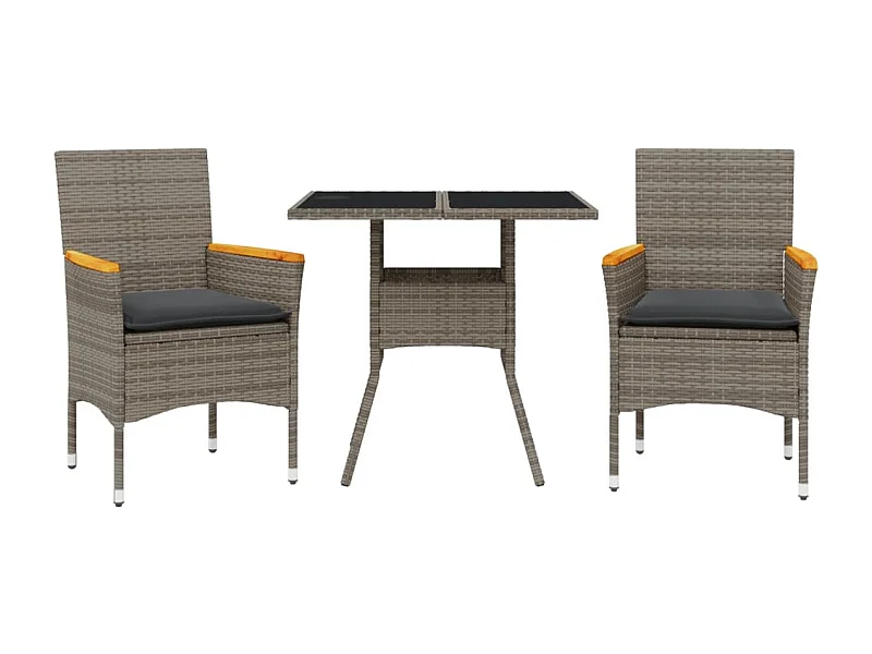 Motta Sant'Anastasia  Set comedor jardín 3 pzas y cojines ratán sintético vidrio gris