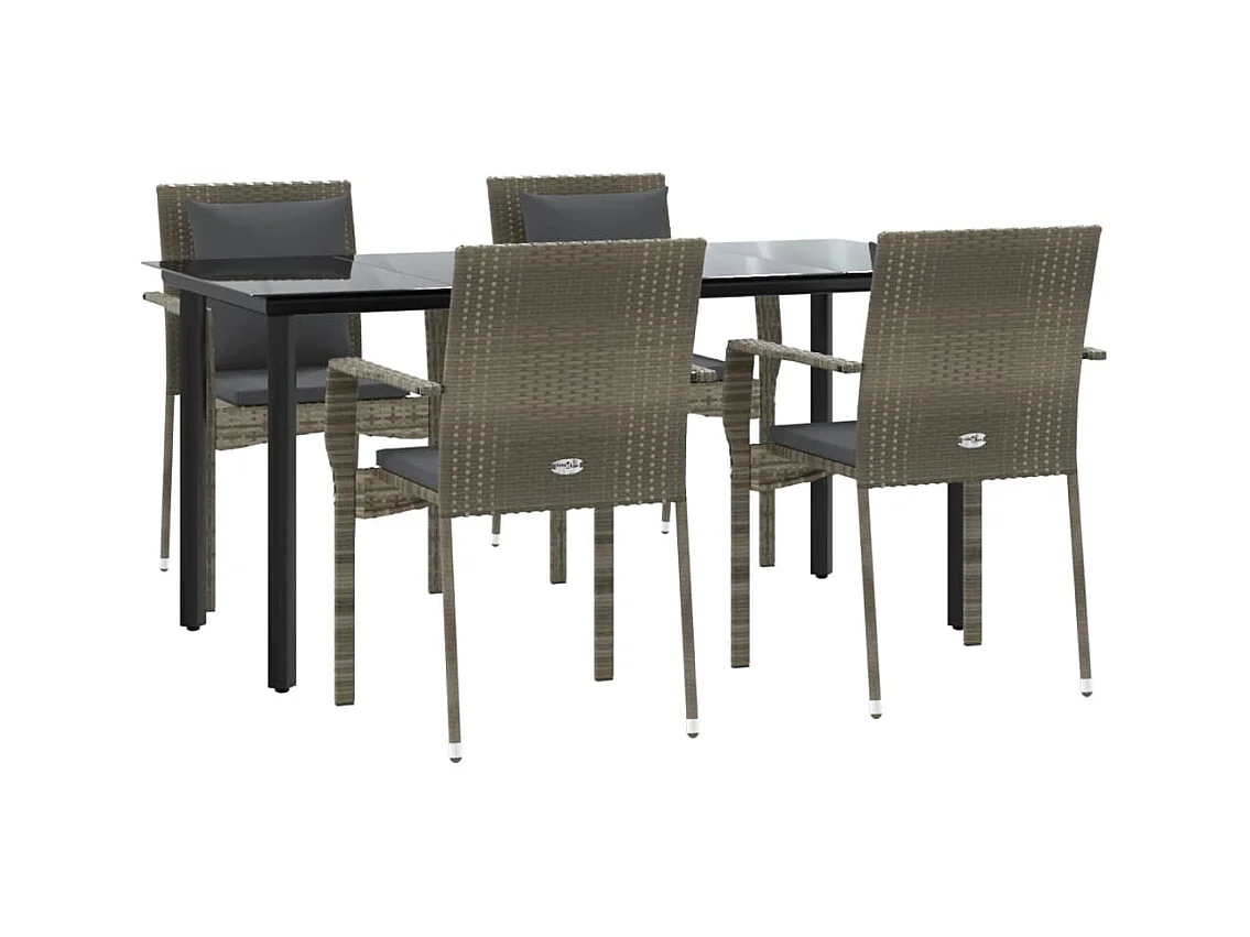 Rhett Logan  Ensemble à manger de jardin coussins 5 pcs noir et gris