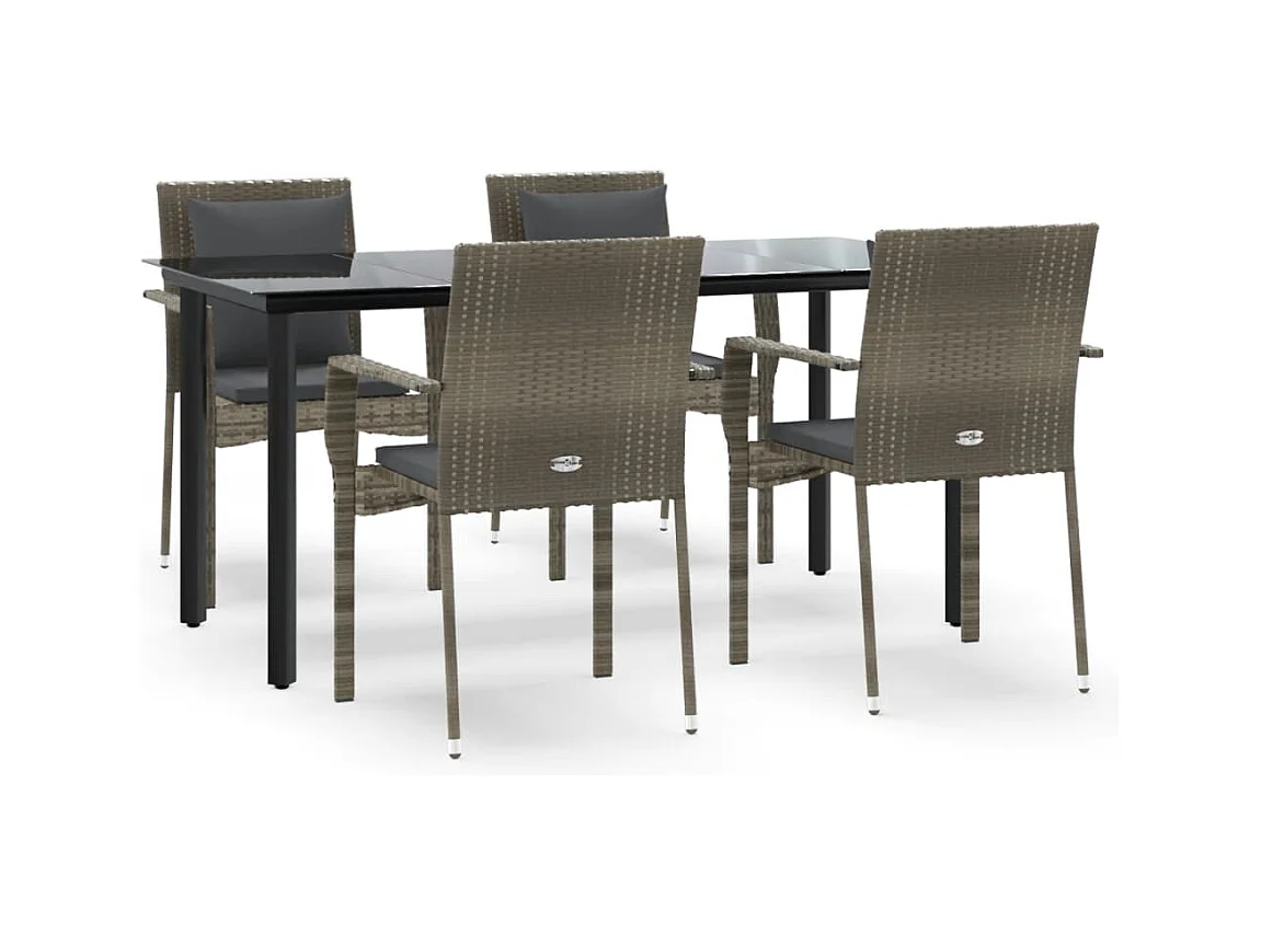 Rhett Logan  Set comedor jardín 5 pzas y cojines ratán sintético negro gris