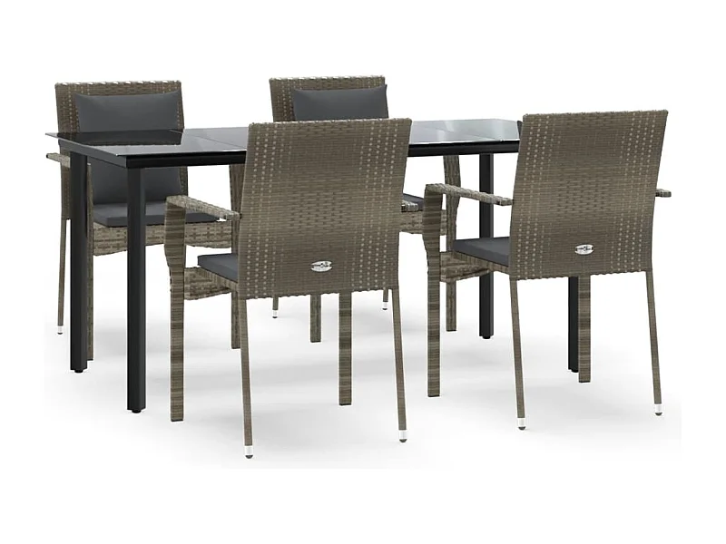 Rhett Logan  Ensemble à manger de jardin coussins 5 pcs noir et gris