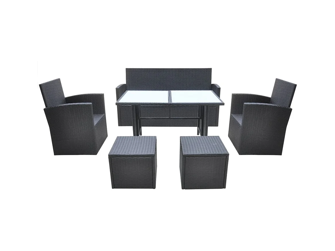 Marie-Lorraine  6-delige Tuinset met kussens poly rattan zwart