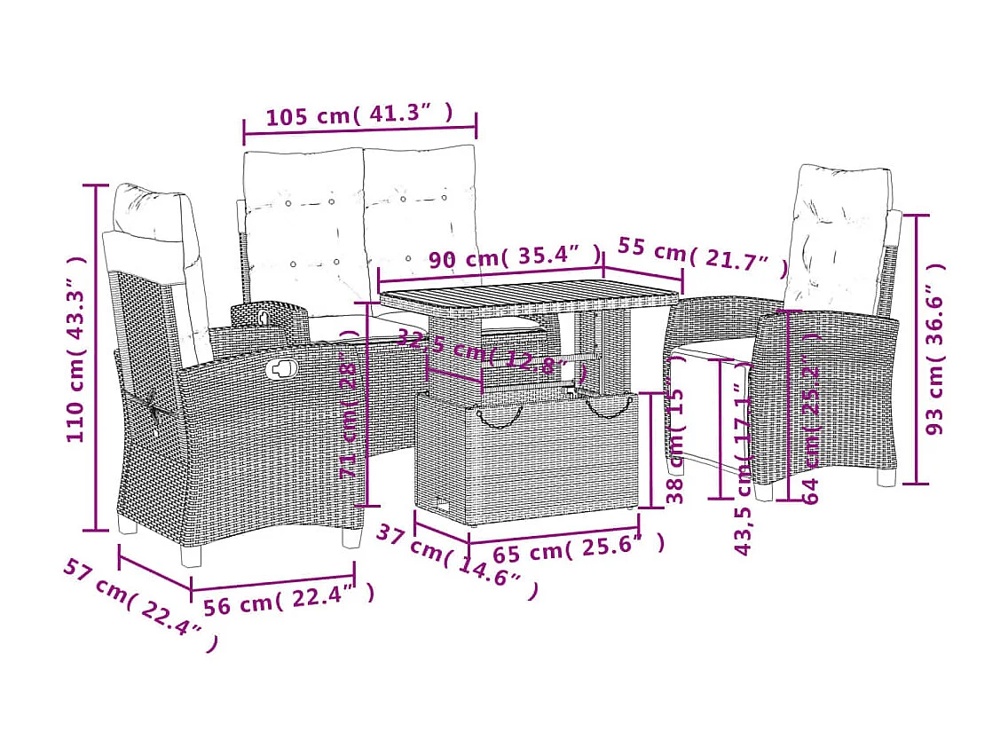 Brazil  4-delige Tuinset met kussens poly rattan beige