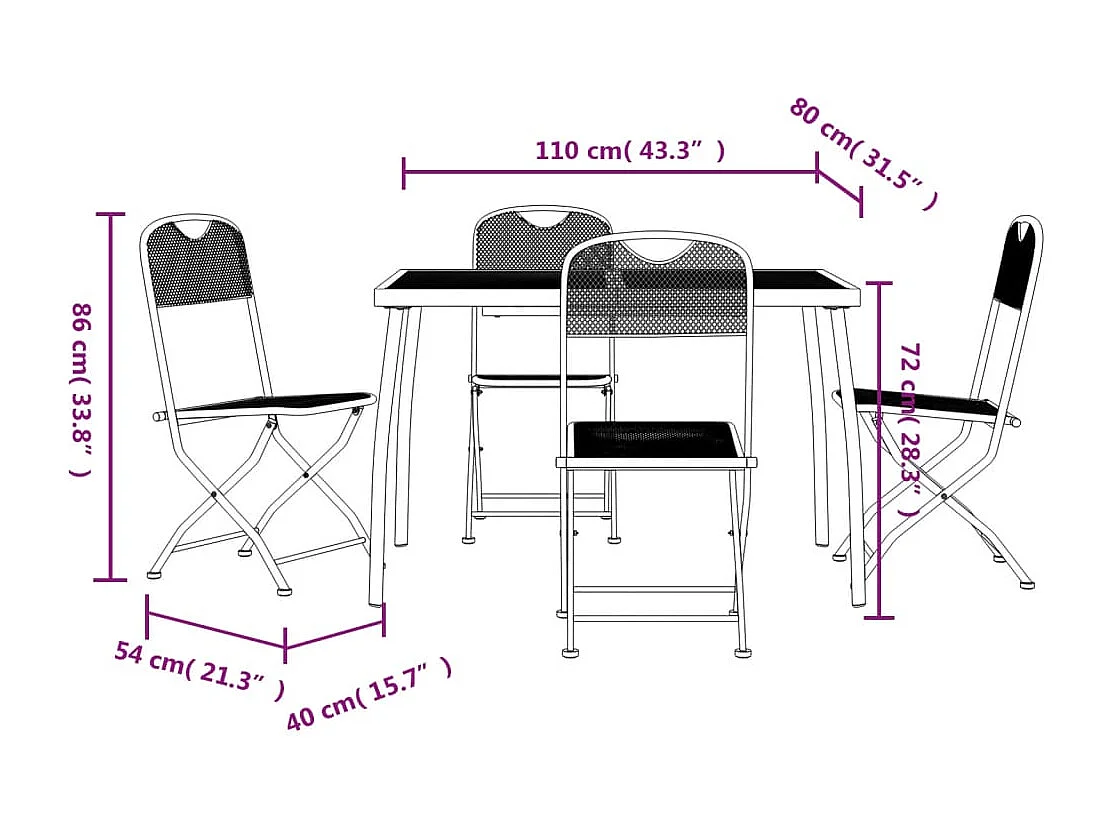 Luan  Ensemble à manger de jardin 5 pcs anthracite métal maille