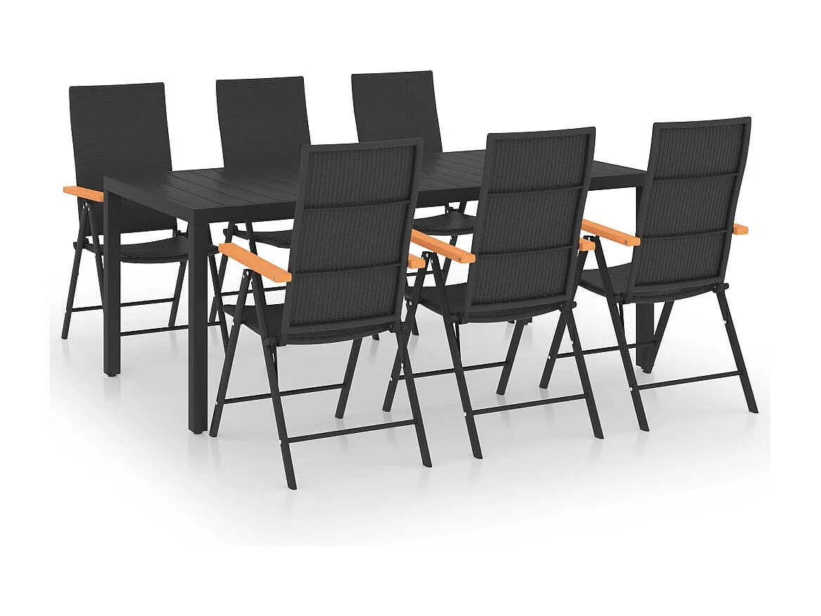 Garden Furniture -  Ensemble à manger de jardin 7 pcs noir et marron
