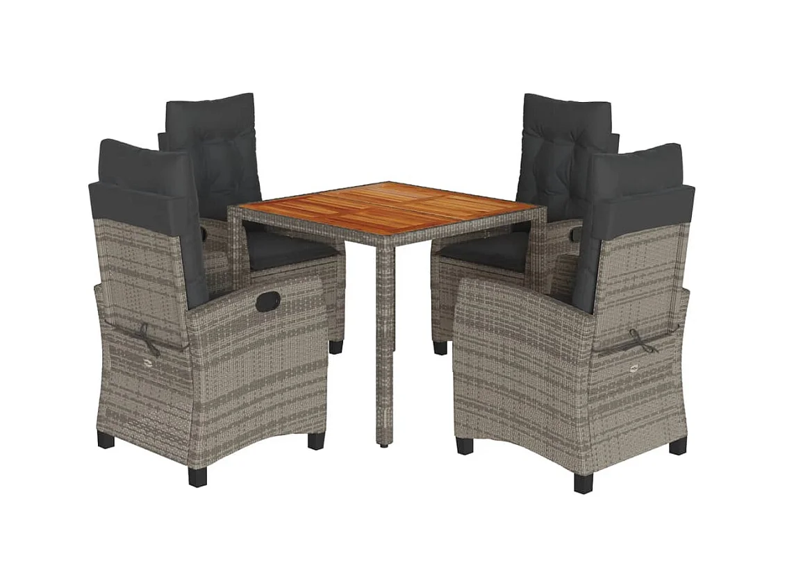 Magnir  Ensemble à manger de jardin 5 pcs coussins gris résine tressée