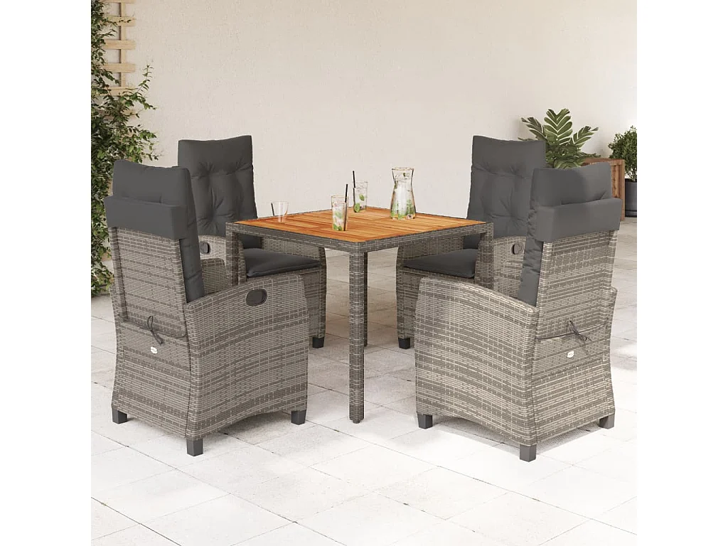 Magnir  Ensemble à manger de jardin 5 pcs coussins gris résine tressée