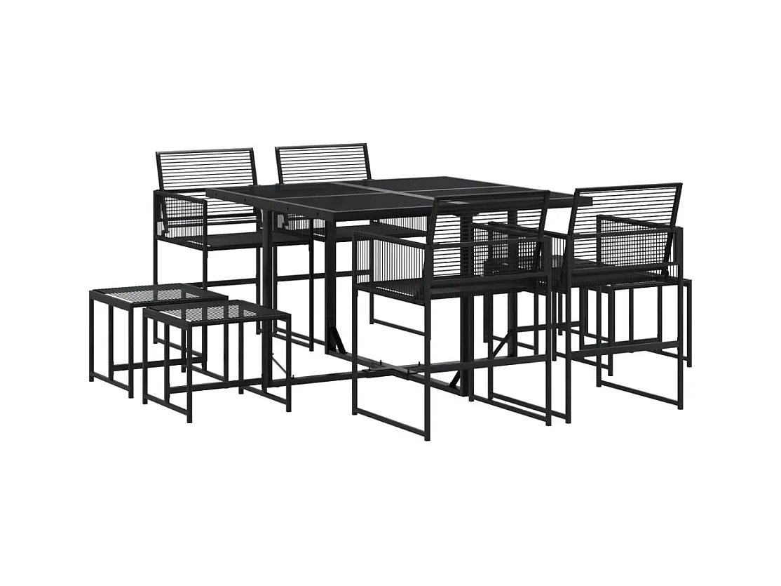 Venanzio  Ensemble à manger de jardin 9 pcs Noir Résine tressée