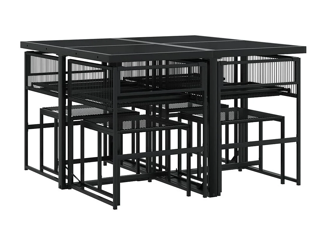 Venanzio  Juego de comedor de jardín 9 piezas ratán sintético negro