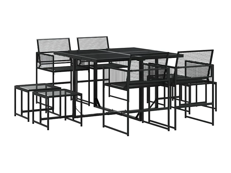 Venanzio  Ensemble à manger de jardin 9 pcs Noir Résine tressée