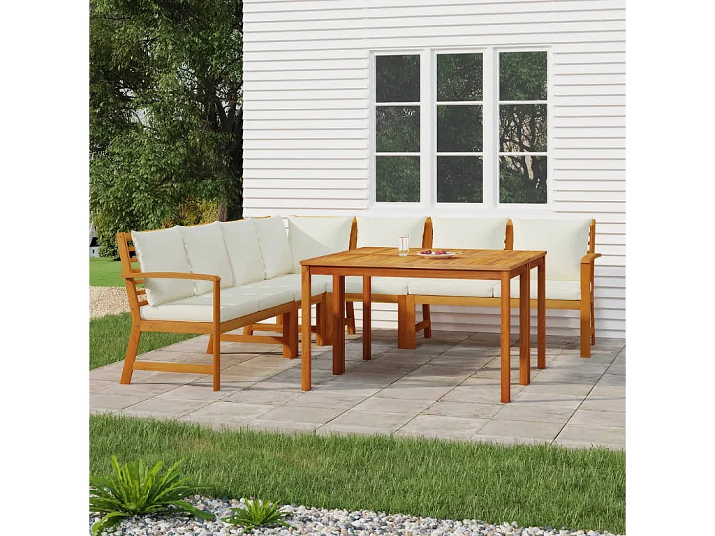 Prolenta Premium -  Ensemble à manger de jardin coussins 7 pcs Bois acacia