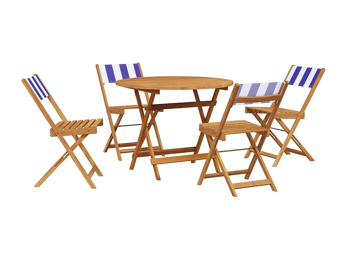 Bay Minette  Ensemble à manger de jardin 5 pcs bleu blanc tissu bois massif