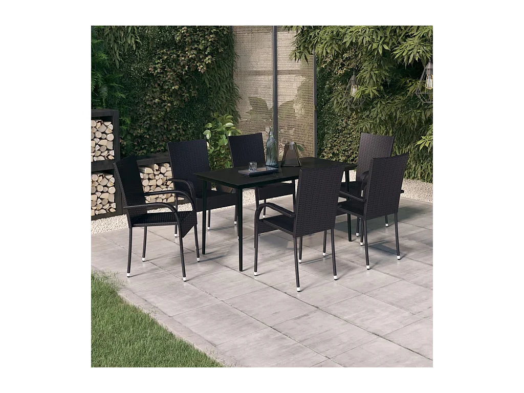 Boiling Springs  Ensemble à manger de jardin 7 pcs Noir