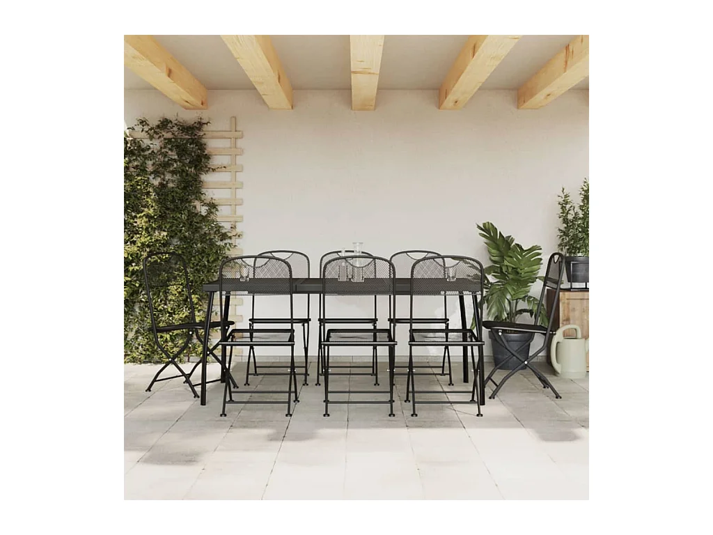 Luan  Ensemble à manger de jardin 9 pcs anthracite métal maille