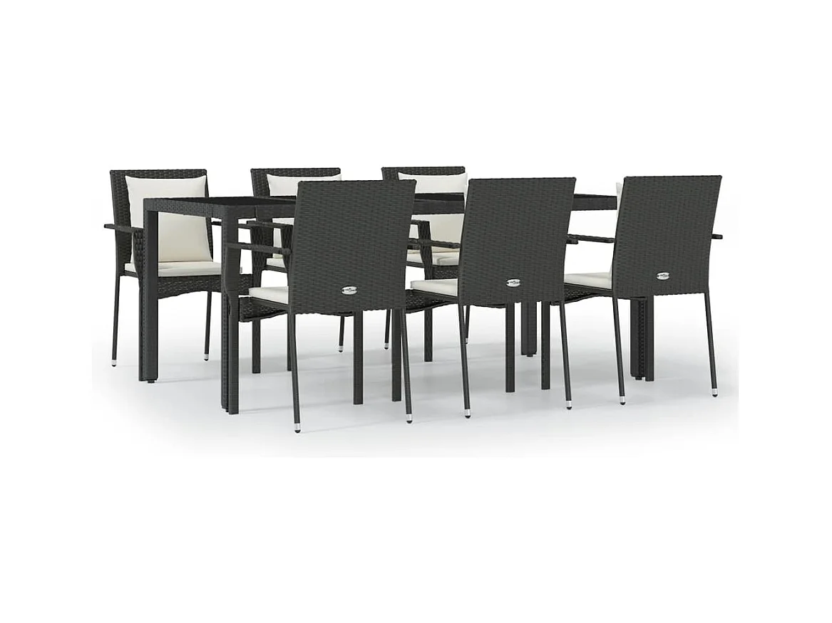 Pyhäntä  Ensemble à manger de jardin coussins 7pcs Noir Résine tressée
