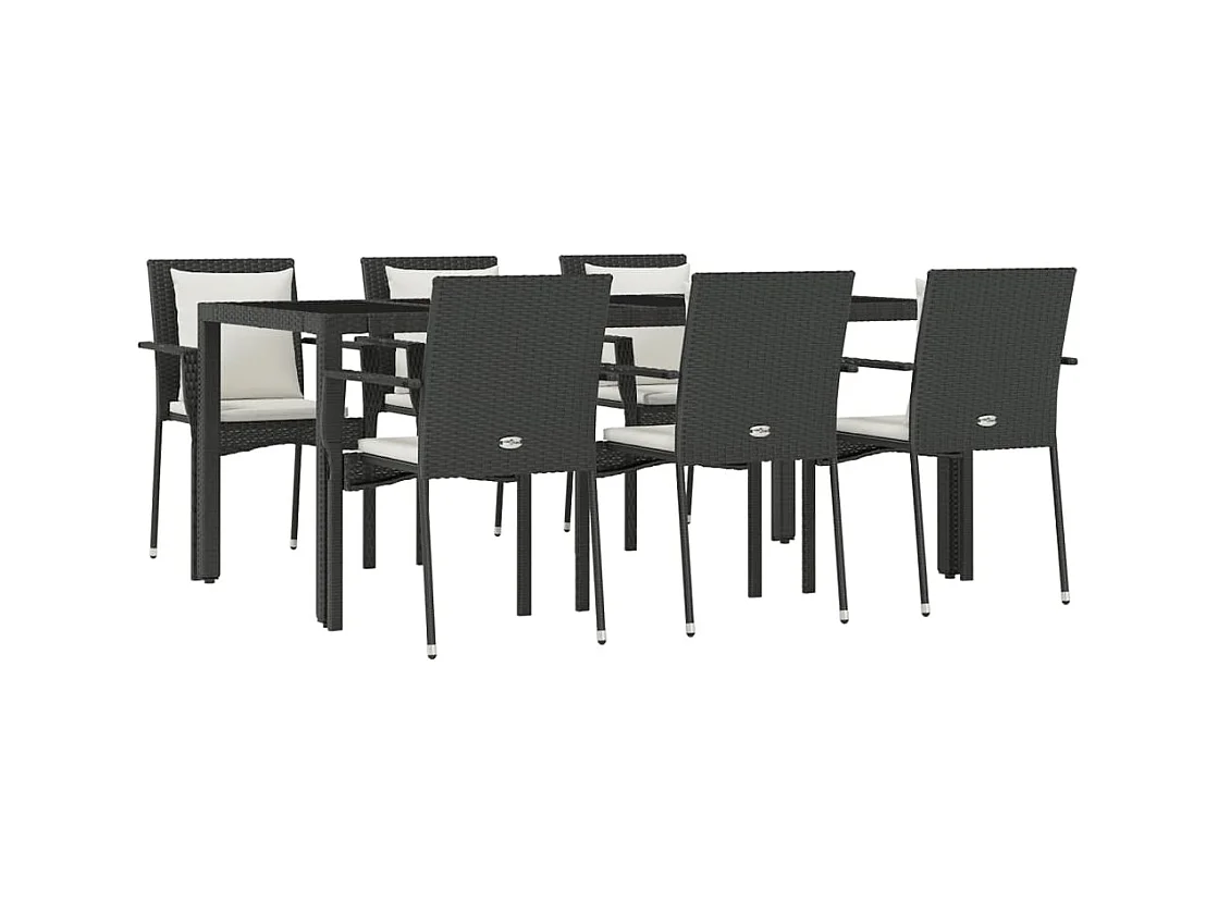Pyhäntä  Ensemble à manger de jardin coussins 7pcs Noir Résine tressée