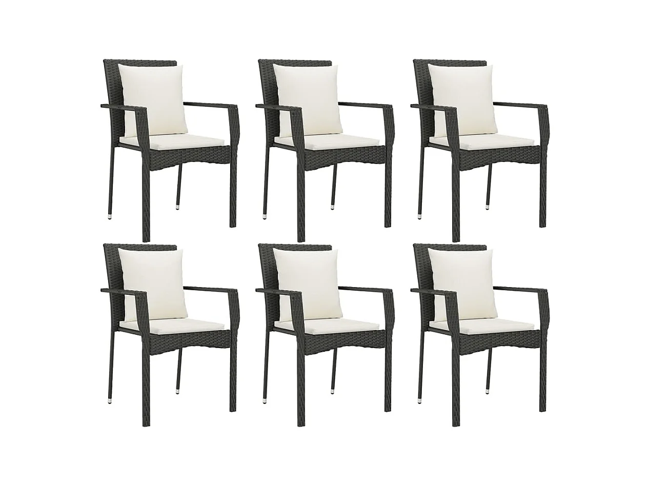 Pyhäntä  Ensemble à manger de jardin coussins 7pcs Noir Résine tressée