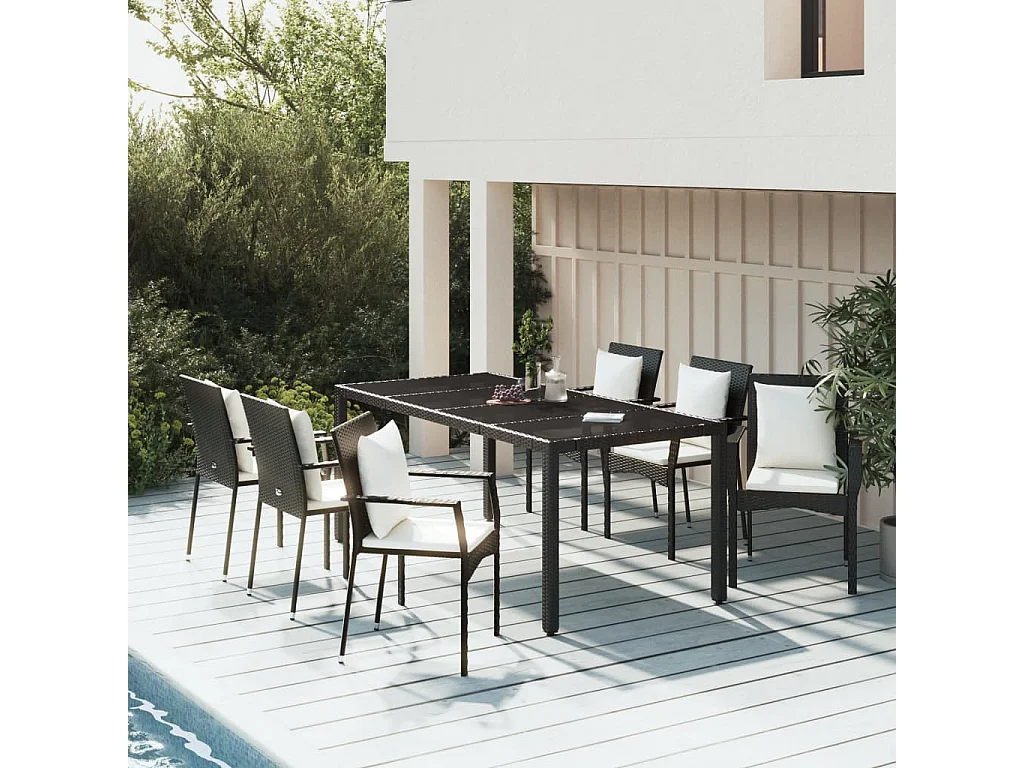 Pyhäntä  Set de comedor de jardín 7 pzas y cojines ratán sintético negro