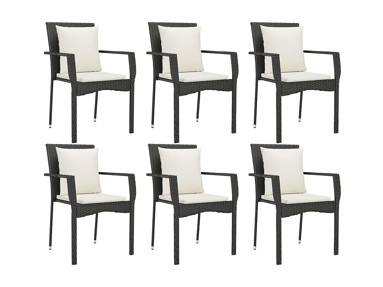 Pyhäntä  Set de comedor de jardín 7 pzas y cojines ratán sintético negro