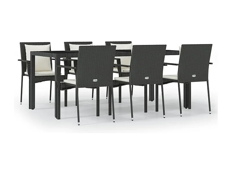 Pyhäntä  Ensemble à manger de jardin coussins 7pcs Noir Résine tressée