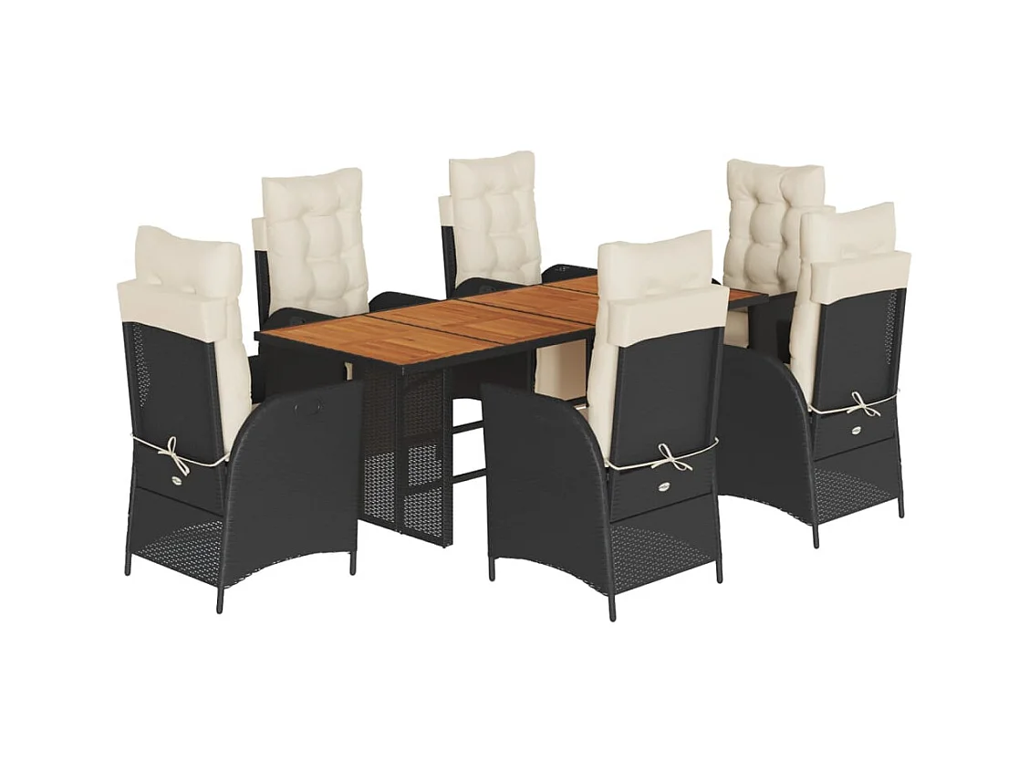 Anselm  7-delige Tuinset met kussens poly rattan zwart