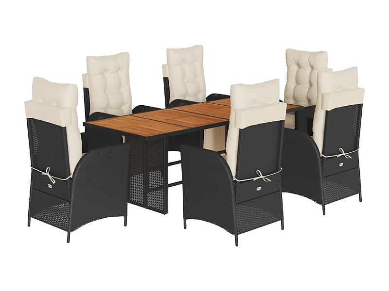 Anselm  Ensemble à manger de jardin coussins 7pcs Noir Résine tressée