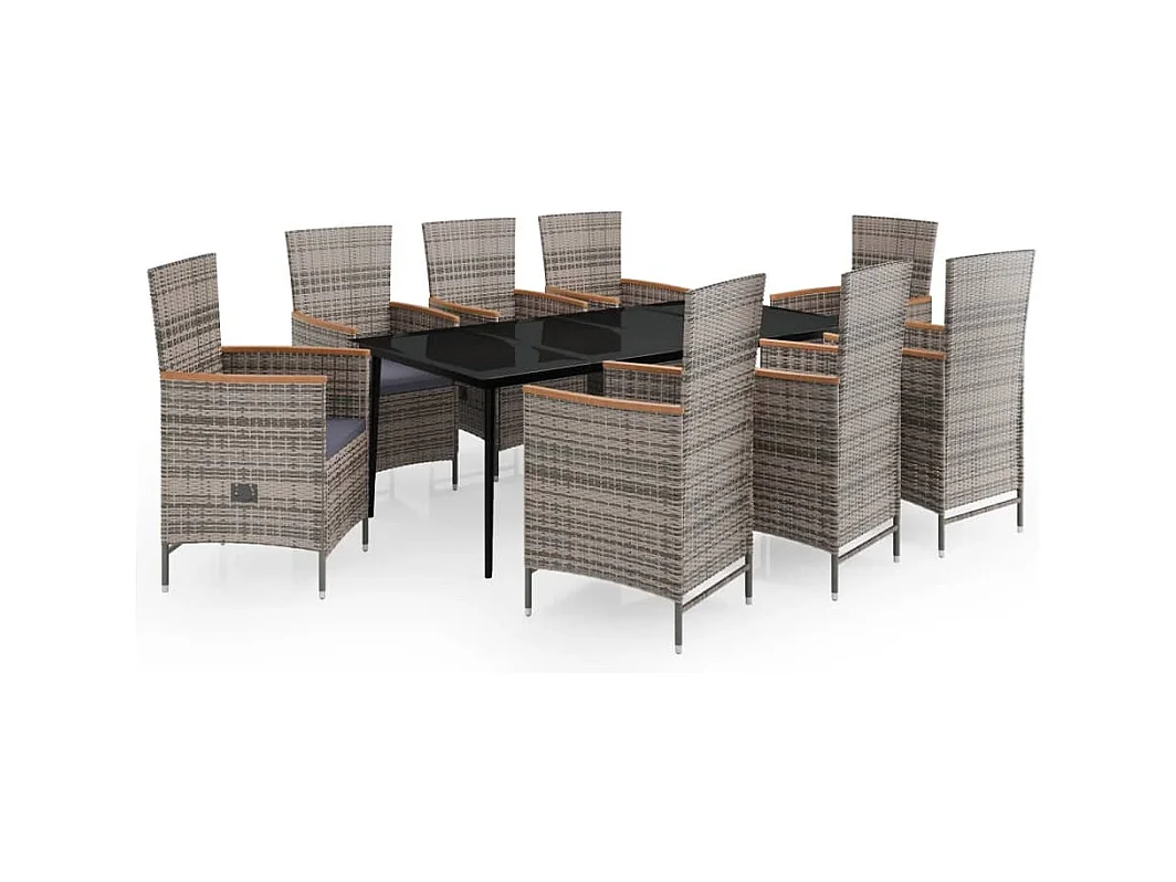 Zeldrik  Ensemble à manger de jardin avec coussins 9 pcs Gris