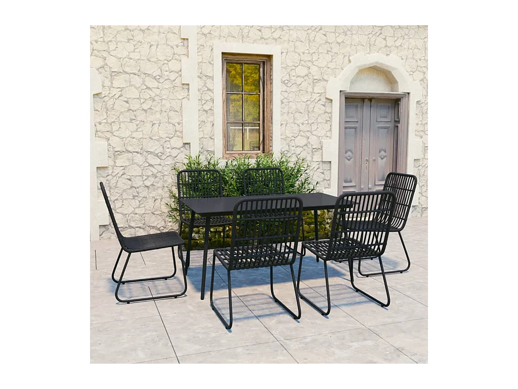 Timos  Ensemble à manger d'extérieur 7 pcs résine tressée et verre