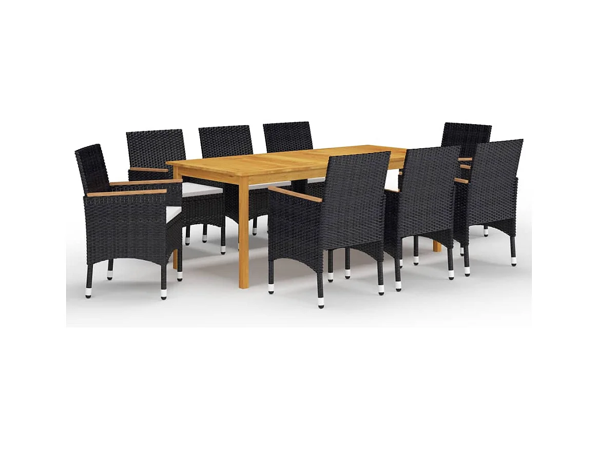Qilren  Ensemble à manger de jardin 9 pcs Noir