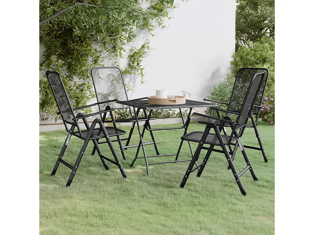 Leppävirta  Ensemble à manger de jardin 5 pcs Maille Métal Anthracite