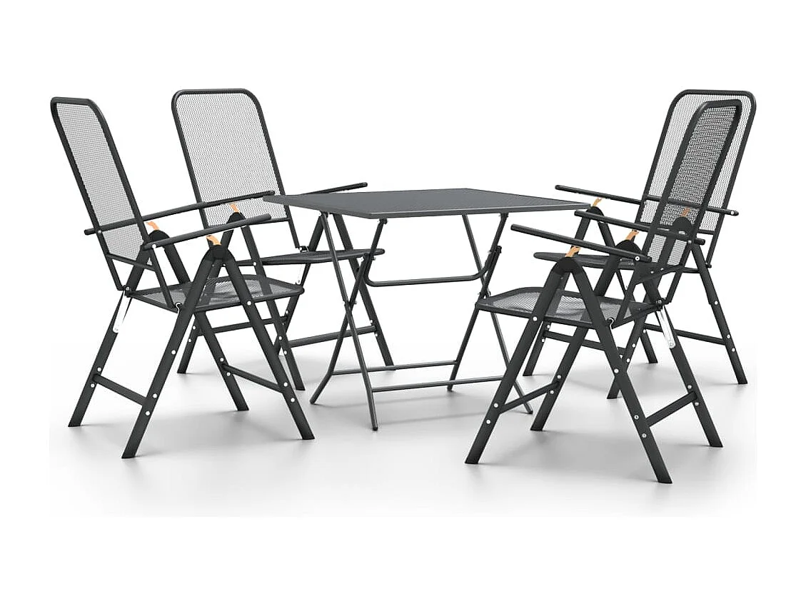 Leppävirta  Ensemble à manger de jardin 5 pcs Maille Métal Anthracite
