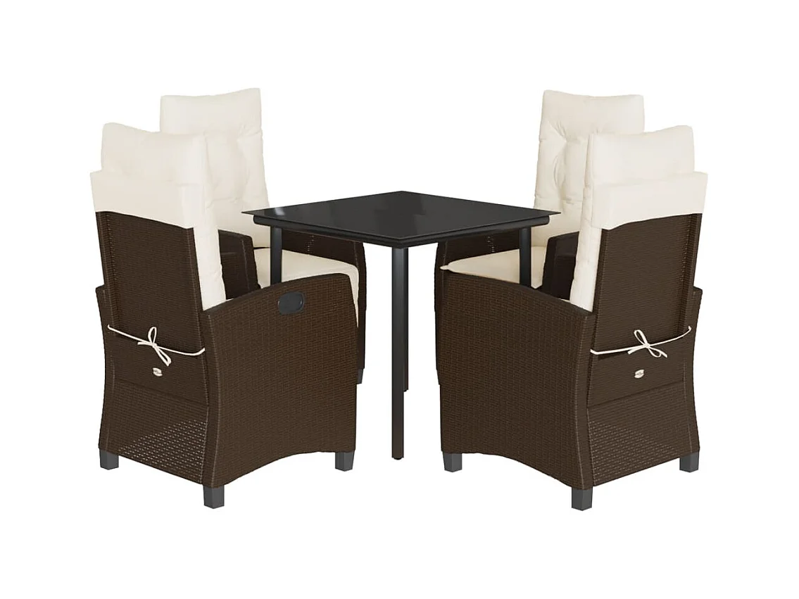 Lub  Ensemble à manger de jardin 5 pcs et coussins marron poly rotin