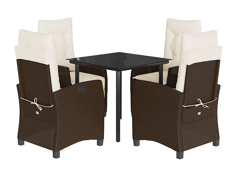 Lub  Ensemble à manger de jardin 5 pcs et coussins marron poly rotin