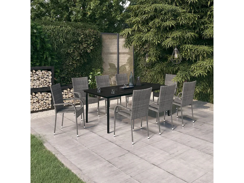 Stoughton  Ensemble à manger de jardin 9 pcs Gris et noir