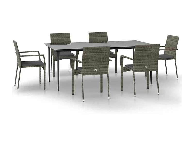 Albert  7-delige Tuinset met kussens poly rattan zwart en grijs