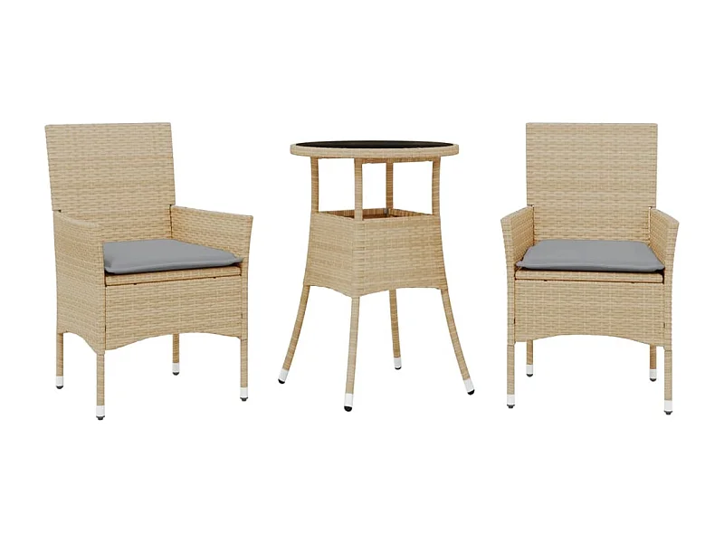 Rantasalmi  3-delige Tuinset met kussens poly rattan en glas beige