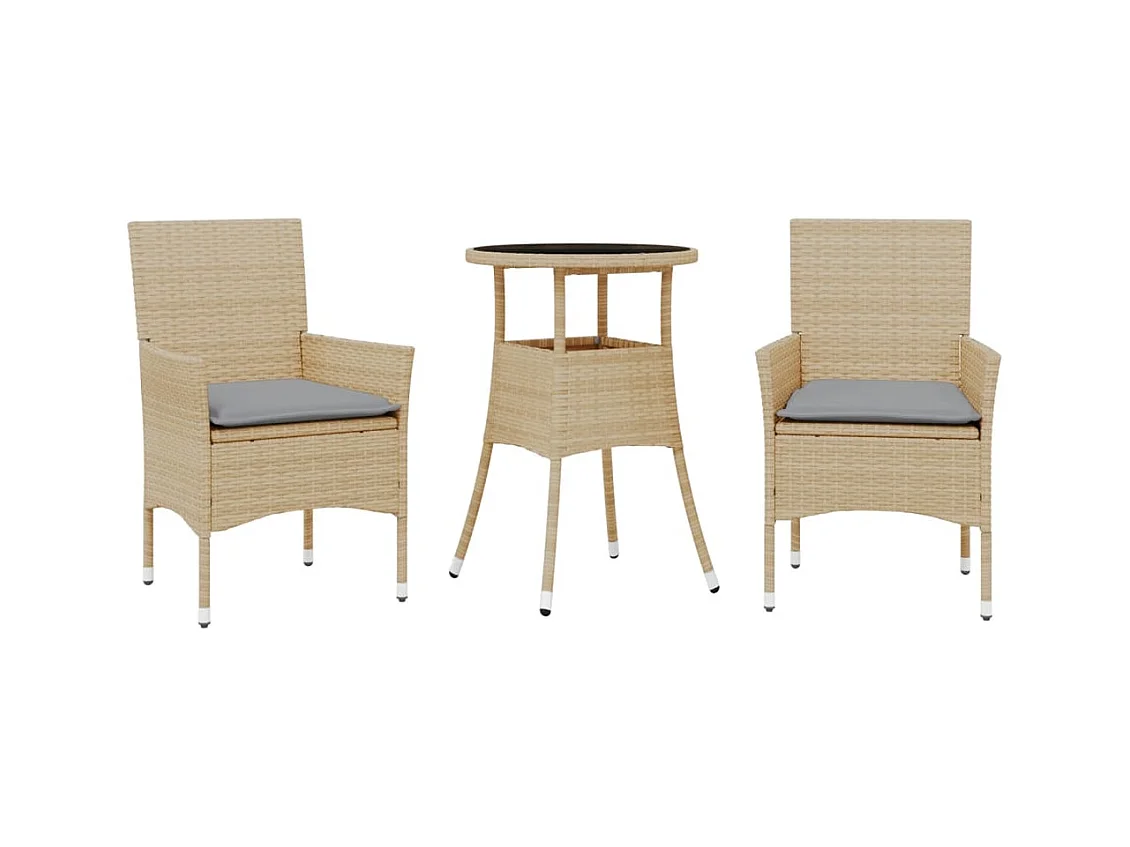 Rantasalmi  3-delige Tuinset met kussens poly rattan en glas beige