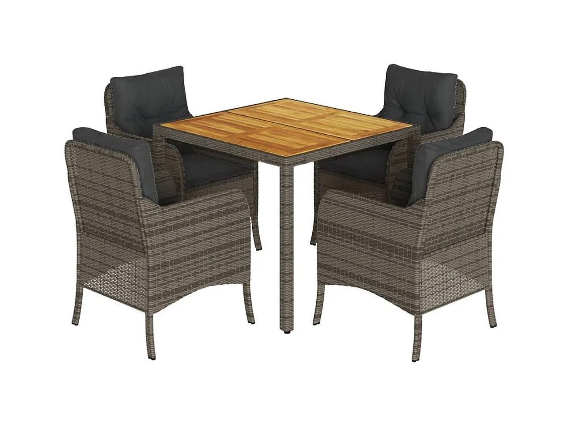 Waalre  Ensemble à manger de jardin 5 pcs coussins gris résine tressée