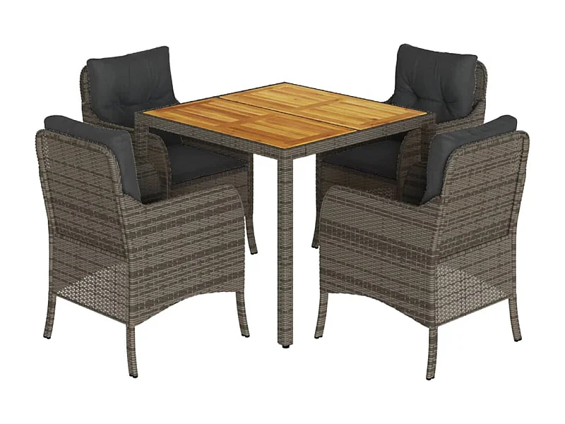 Waalre  Ensemble à manger de jardin 5 pcs coussins gris résine tressée