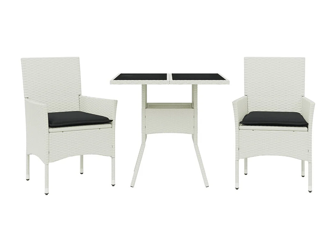 Yorba Linda  Ensemble à manger de jardin et coussins 3 pcs blanc rotin verre