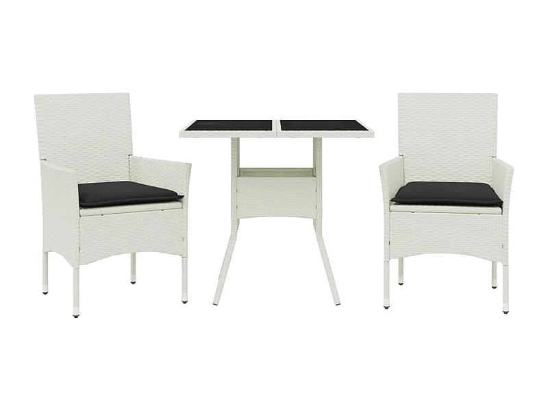 Yorba Linda  Ensemble à manger de jardin et coussins 3 pcs blanc rotin verre