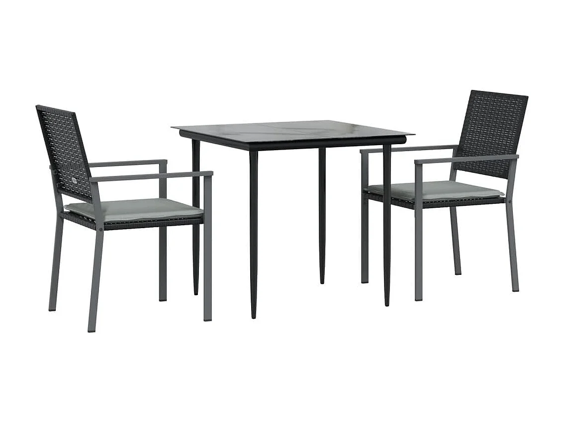 Croughevoe  Juego comedor jardín 3 piezas y cojines ratán sintético y acero
