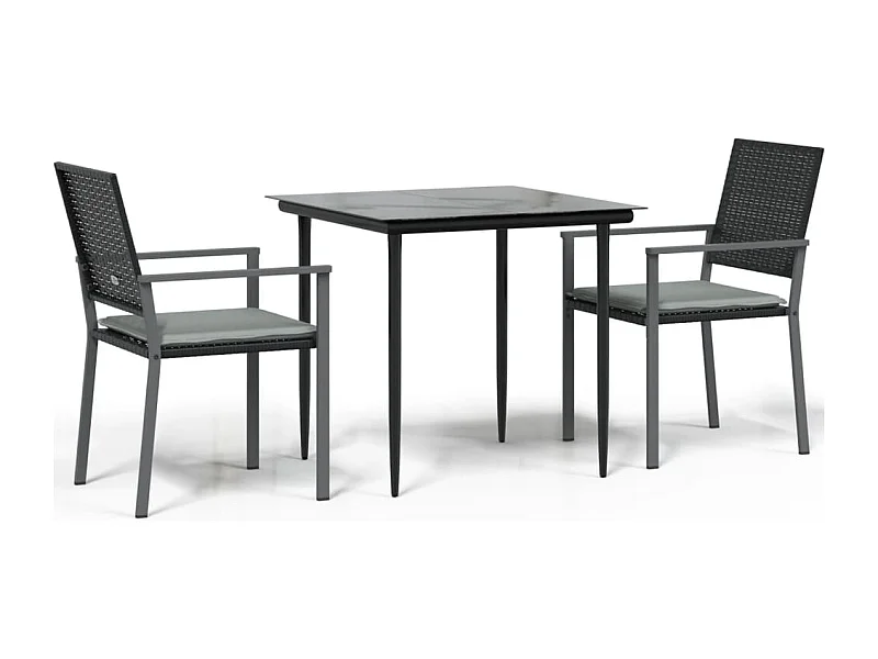 Croughevoe  Juego comedor jardín 3 piezas y cojines ratán sintético y acero